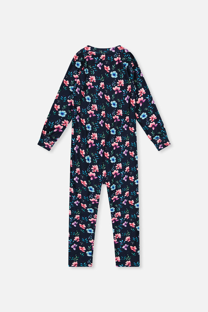 Baby One Piece Thermal Underwear Blue Floral Print-4