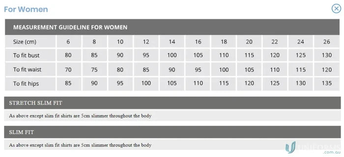 Size chart for Keval Slim Fit 3Qtr Dark Stripe shirt with bust, waist, hip in cm