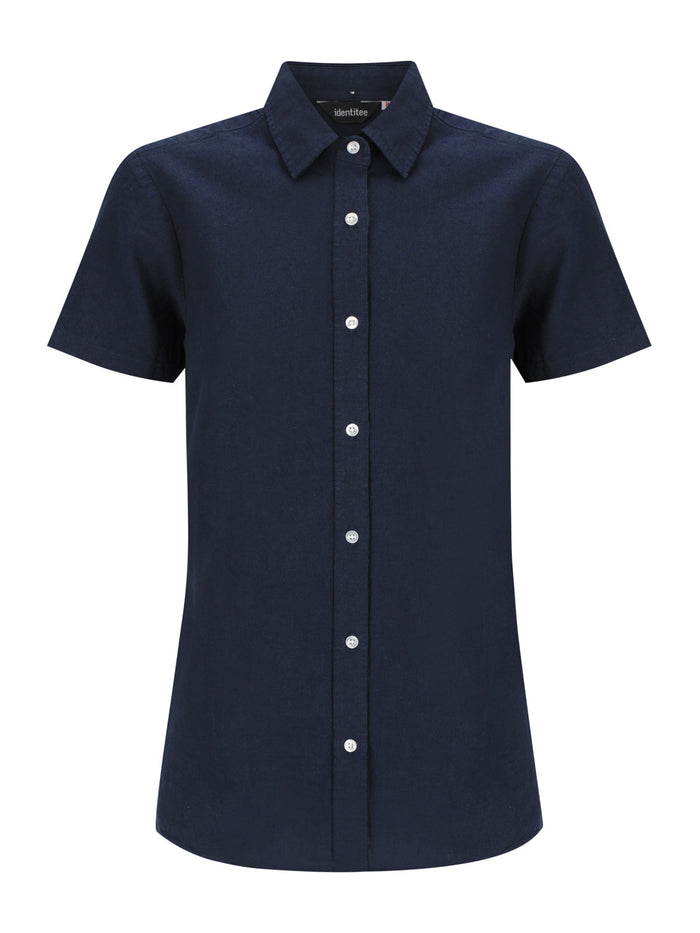 Ladies Floyd short sleeve linen cotton shirt in navy blue