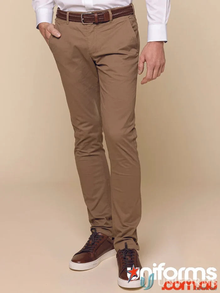 Brown Napier Mens Chino Pant with chain belt loop and coin fob pocket for men