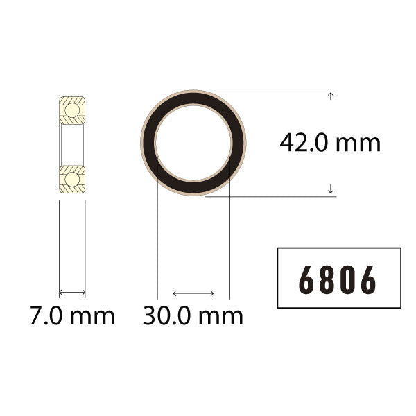 Enduro 6806 2RS, ABRC-3 Sealed Bearing Dimensions