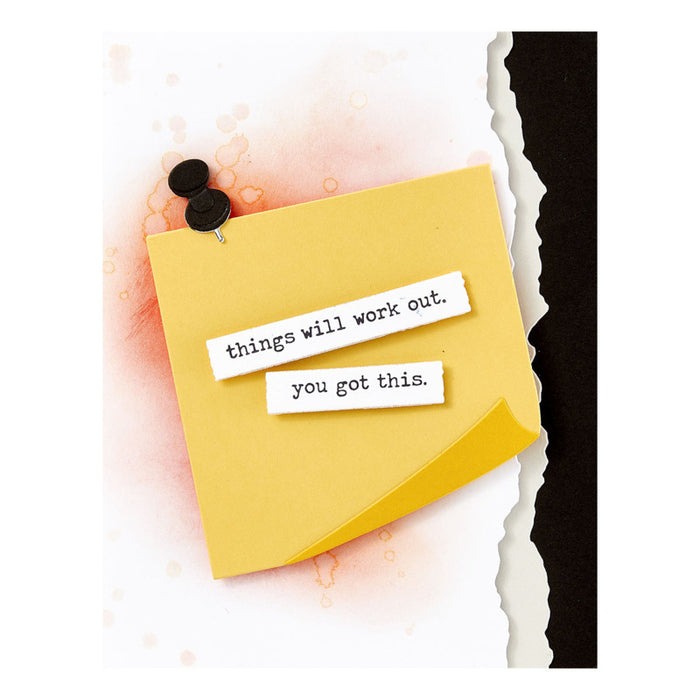 Push Pin Notes Etched Dies is from the Take Note Collection and includes five thin metal cutting die. Available at Embellish Away located in Bowmanville Ontario Canada. Example by brand ambassador.