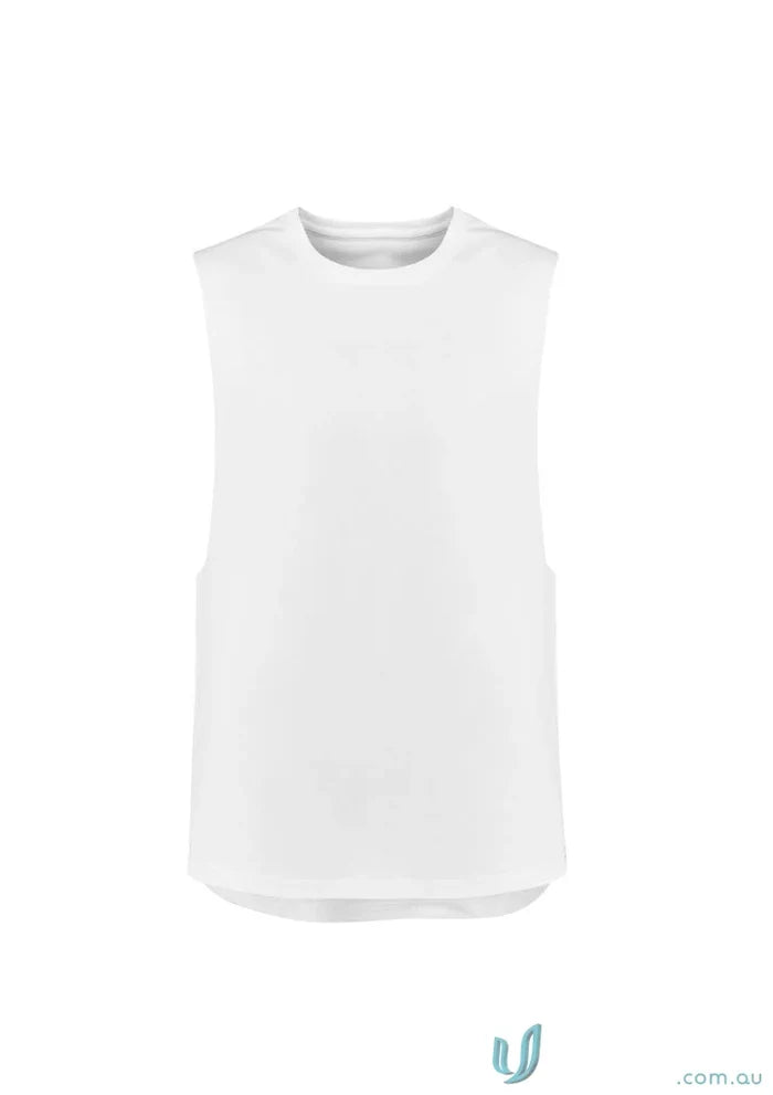 White sleeveless shirt from Mens STREETWORX SLEEVELESS TEE with drop armholes for streetwear
