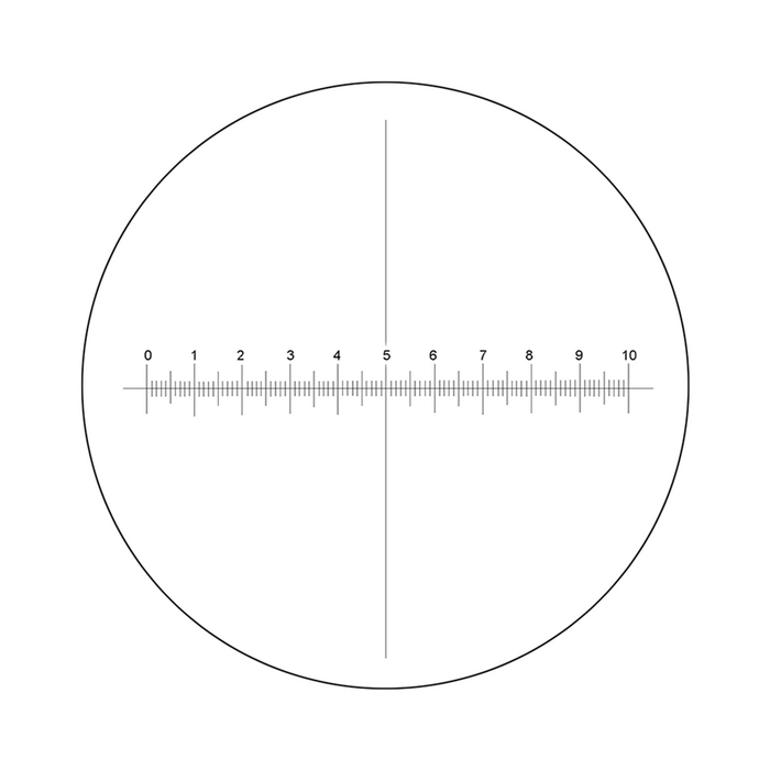 10mm/100 Div  X-Axis Cross Hair Scale Reticle ( Dia. 20.4mm), SKU RT20103131, three quarter front view