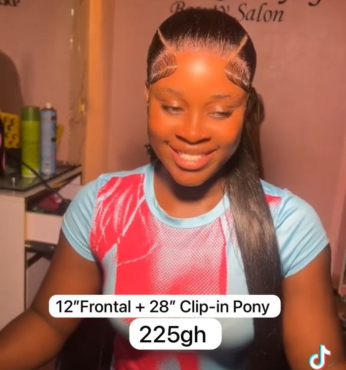 12" Frontal+28" Clip- in Ponytail