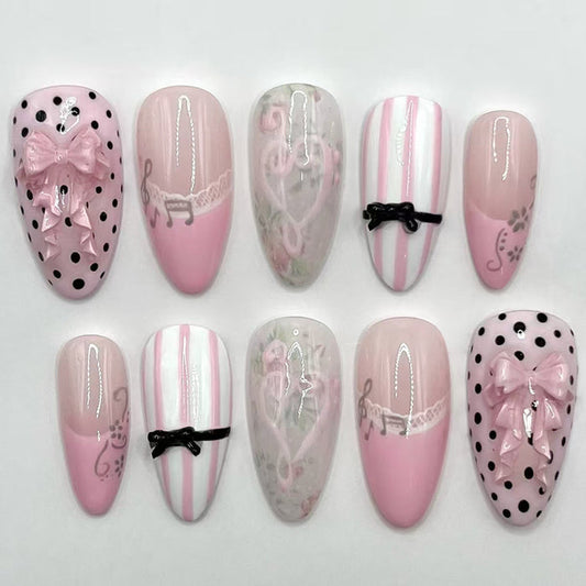 30 Pink French Bow Polka Dots