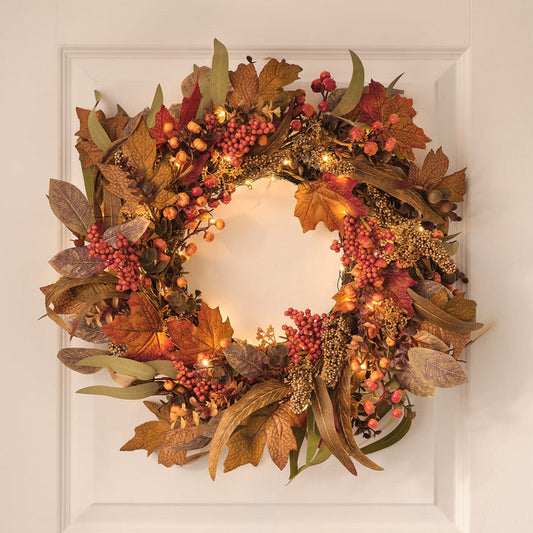 60cm Pre Lit Maple Orchard Autumn Wreath