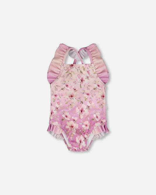 Baby And Toddler One-Piece Swimsuit Purple Flower Print-0