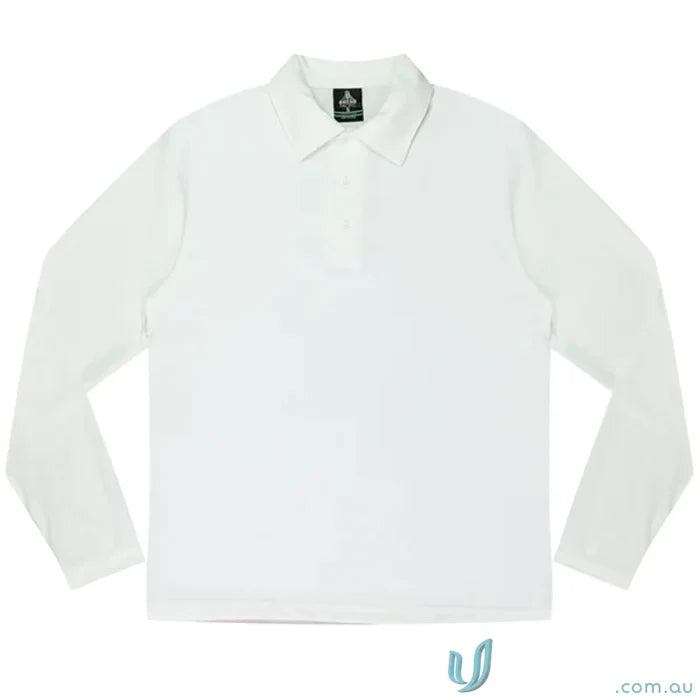 White long-sleeved polo shirt from Botany Mens Polo, perfect for mens uniforms or workwear