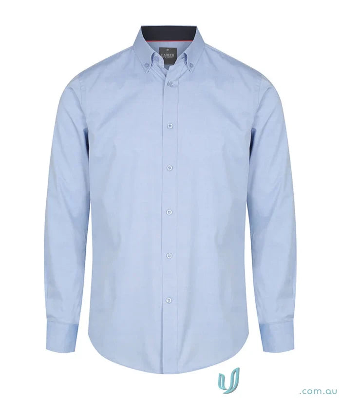 Light blue Bradford Fine Oxford slim fit shirt with easy iron long sleeves and button-down collar
