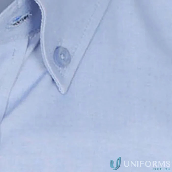 Light blue womens fine oxford silk protein shirt collar with transparent button for easy iron slim fit