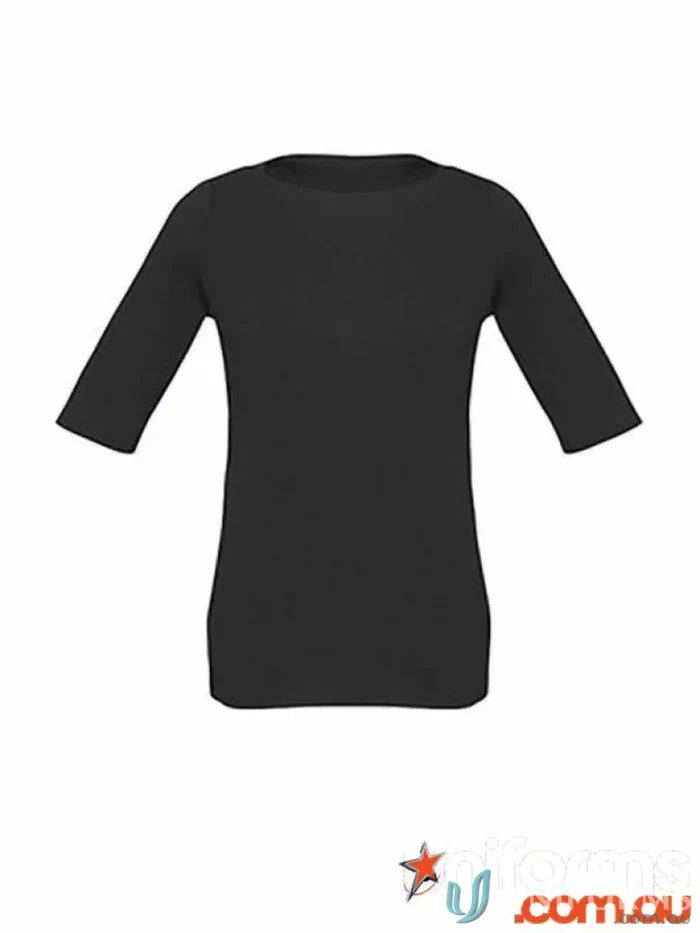 Camille Womens Black Three-Quarter Sleeve Top, perfect for casual wear in aged care