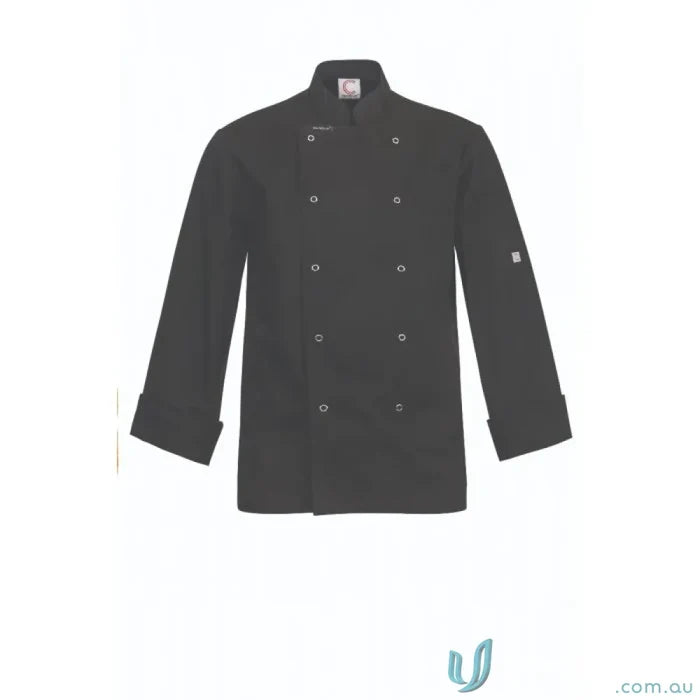 WorkCraft CJ051 Executive Chef LS Jacket With Press Studs in black front product image
