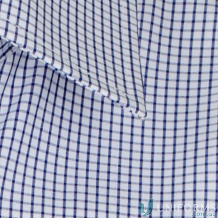 Blue and white checkered fabric of Fawkner Micro Check LS Shirt with silk protein feel