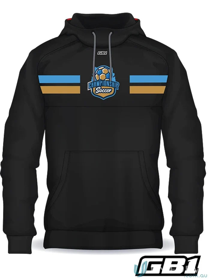Black hooded sweatshirt from GB1 Custom with chest panel for stylish uniforms
