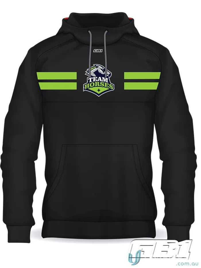 Gb1 Custom hoodie with chest panel and horse logo, perfect for uniforms and streetwear