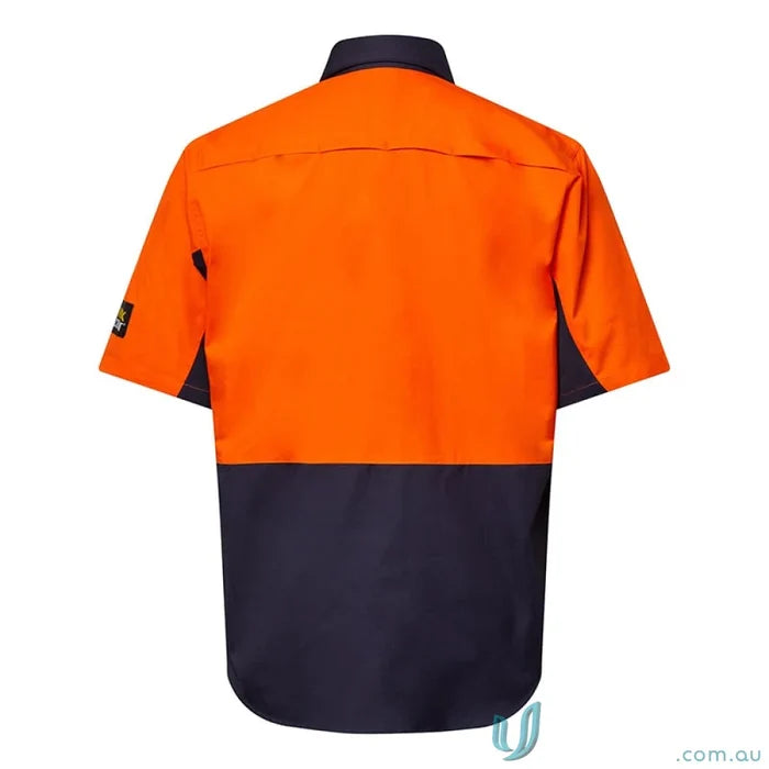 WorkCraft WS6067 Hi Vis Vented Ripstop Shirt- S/S in Navy/Orange