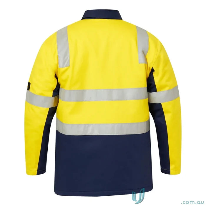 Yellow and navy blue cotton reflective jacket for day night safety from HiVis Cotton Reflective