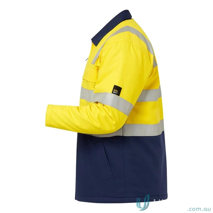 Yellow and navy blue HiVis Cotton Reflective Jacket perfect for day and night work beinhigh visibility
