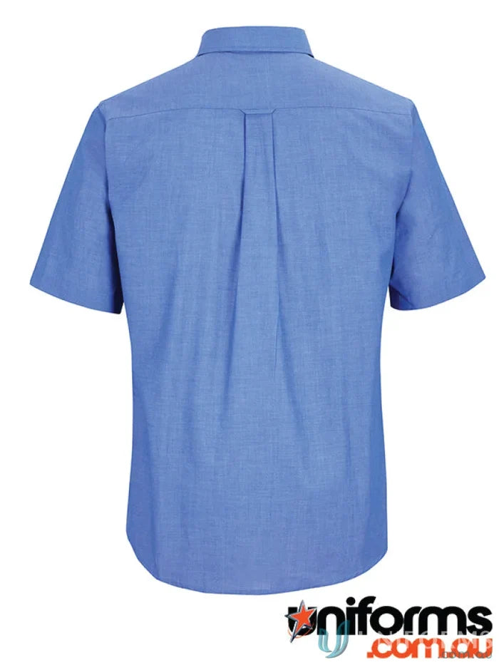 JBS Indigo Chambray SS Shirt with tortoise shell buttons and reinforced chest pocket