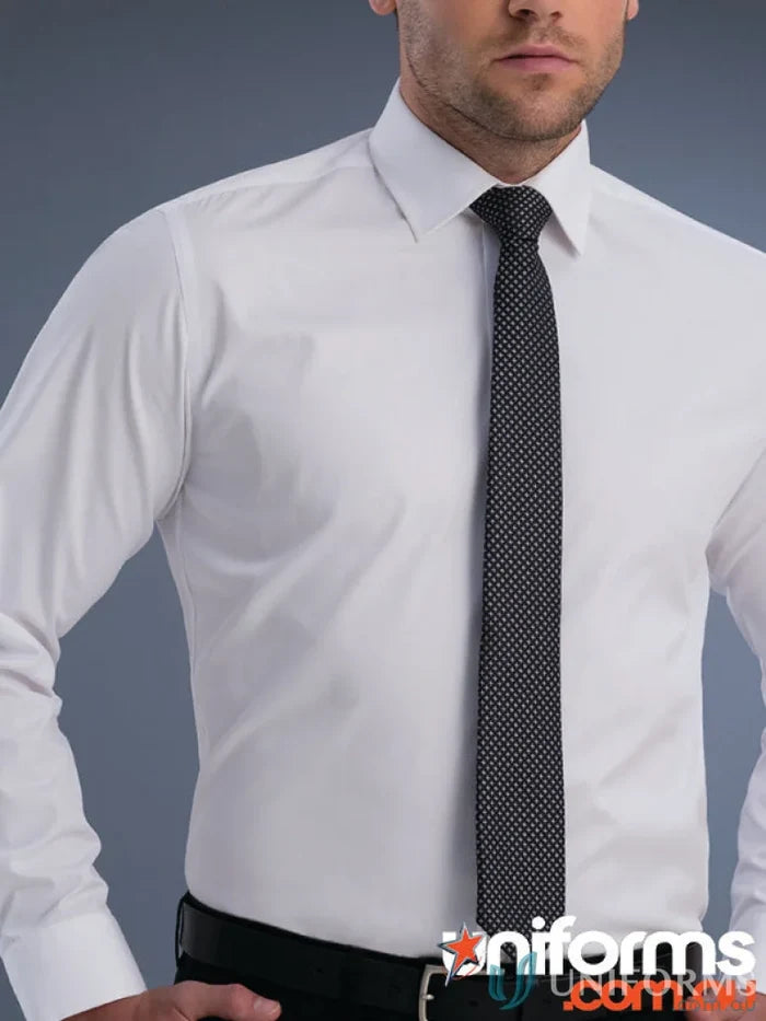 Keval Men’s Slim Fit Long Sleeve Pinpoint Oxford Dress Shirt with Black Tie
