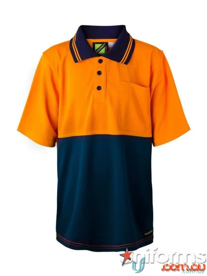 Kids HiVis SS Polo showing two-tone workcraft kids hivis perfect uniform for safety and style