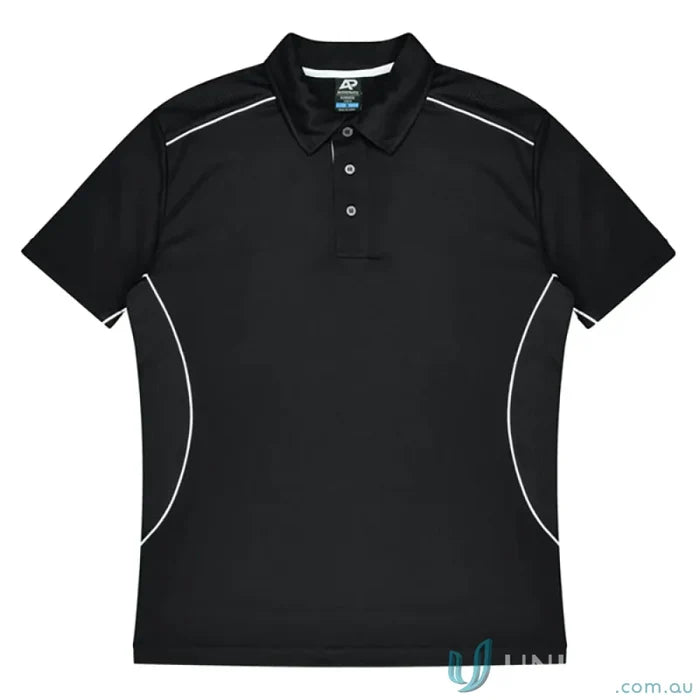 Kuranda Mens Polo black short-sleeved with white piping and ice hole mesh accents