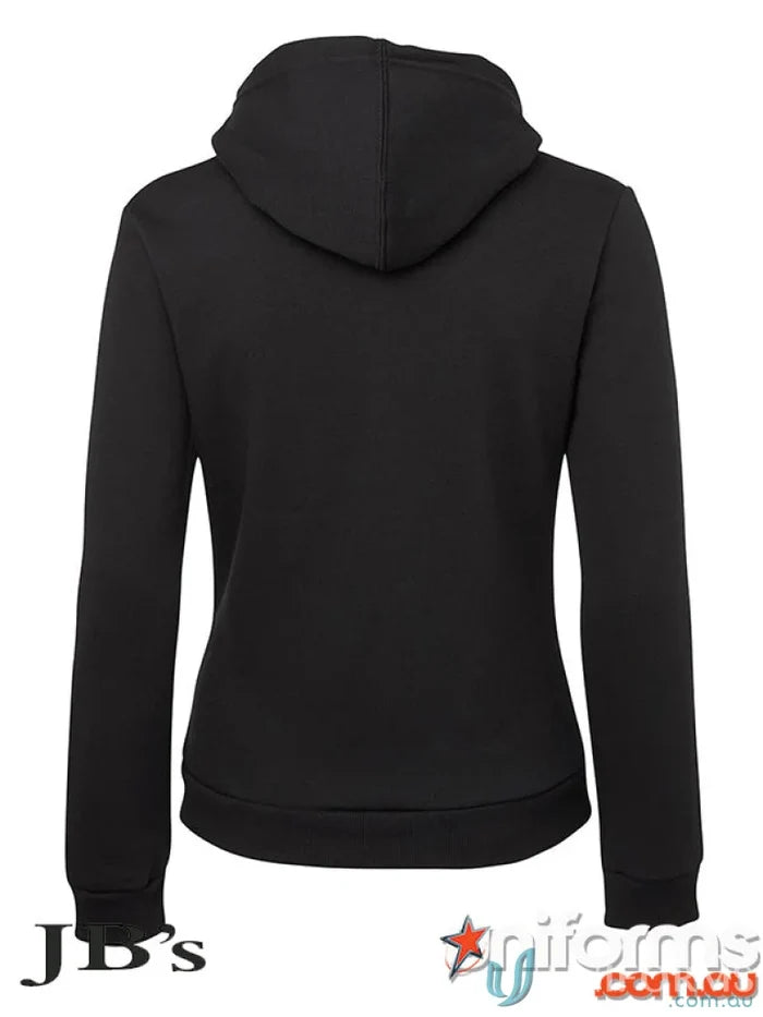 Black ladies zip hoodie with ribbed hem and cuffs from JBS Ladies Zip Hoodie line