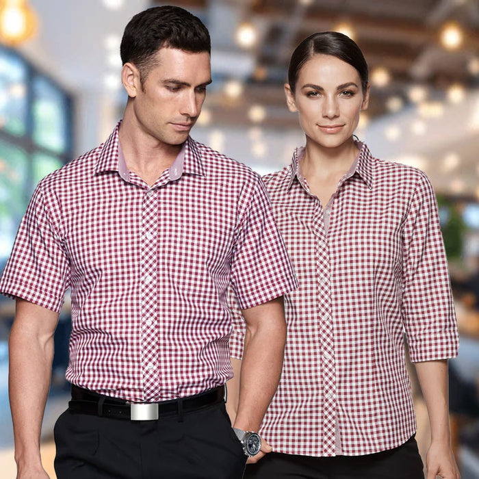 Red and white checkered Brighton lady shirt, Ladies Brighton 3Q back view