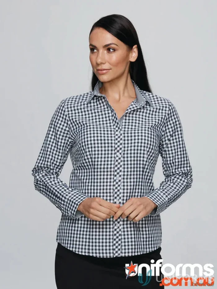 Brighton Lady Shirt L/S in black and white checkered pattern, perfect lady shirt look