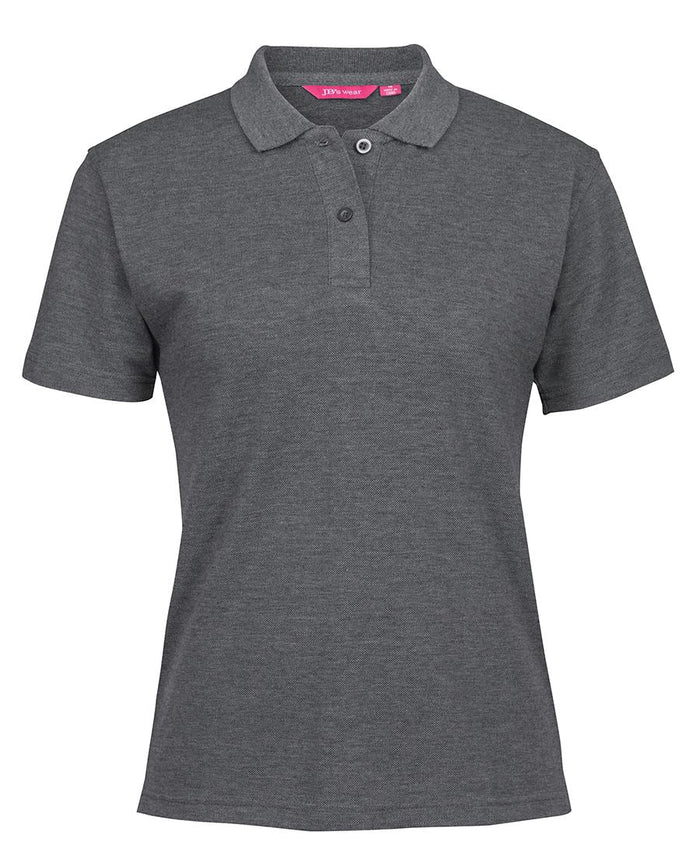 Jbs ladies dark 210 polo with gray heathered fabric, knitted collar, UPF protection