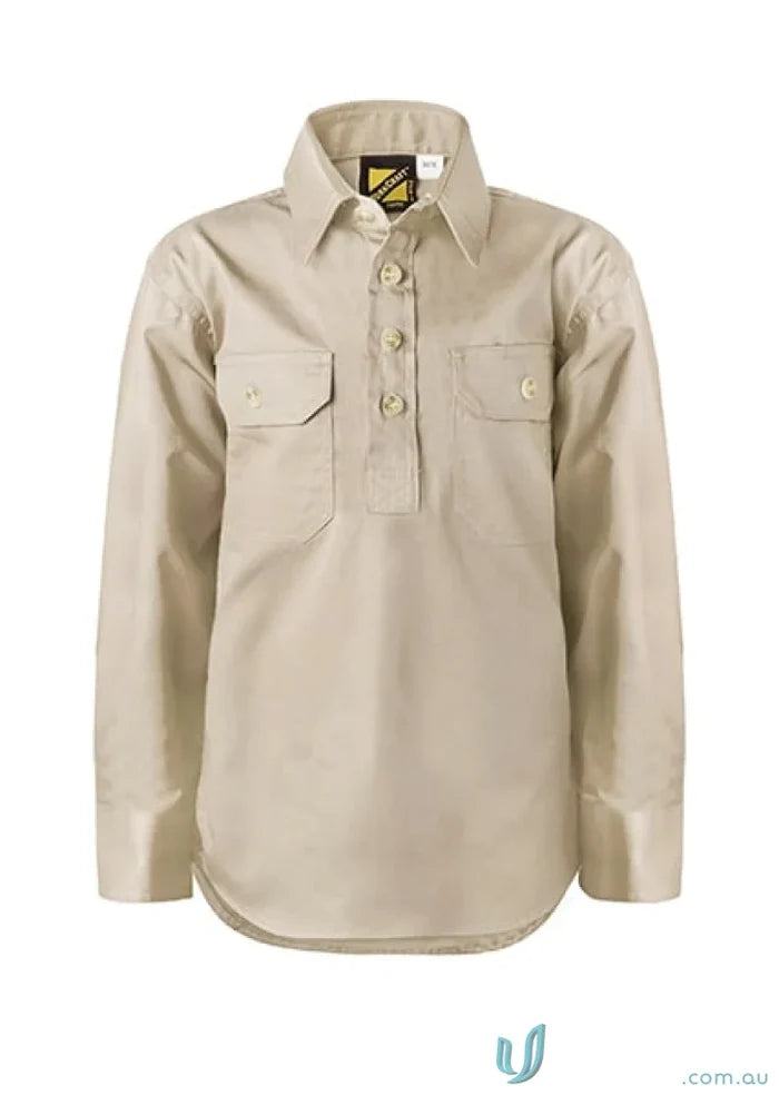 Ladies Half Placket Shirt in khaki with twin needle stitching for workcraft ladies half style