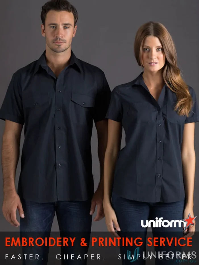 Two ladies wearing Harley short sleeve work shirts and jeans for stylish uniforms