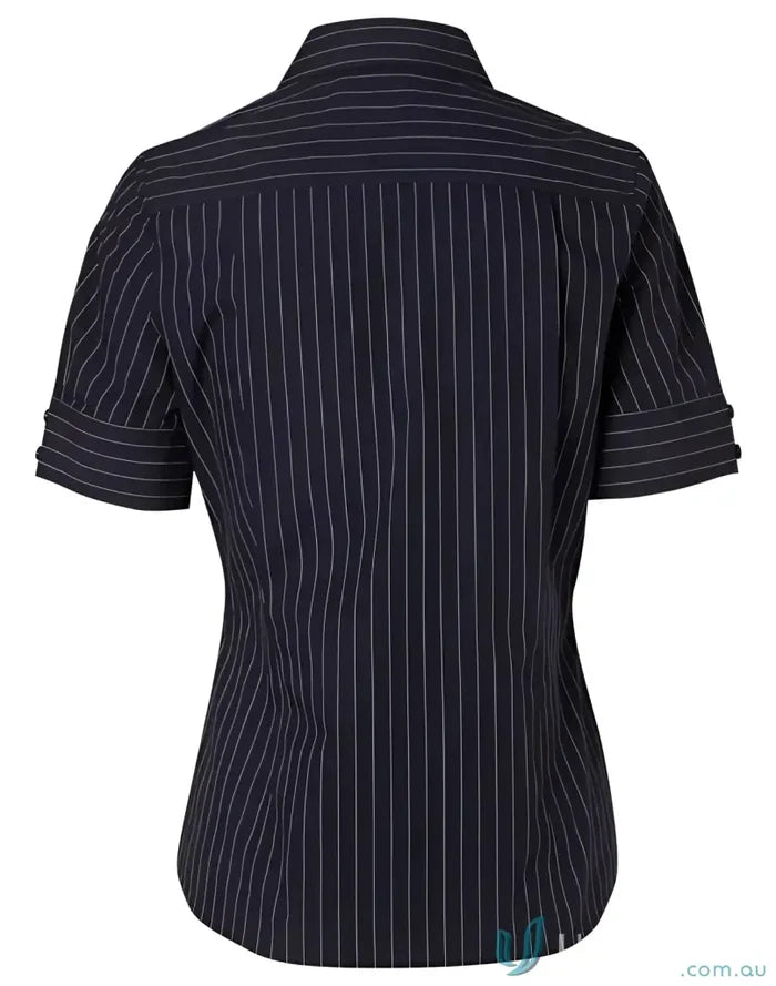 Winning Spirit Ladies PinStripe SS Shirt with navy and white stripe short sleeve design