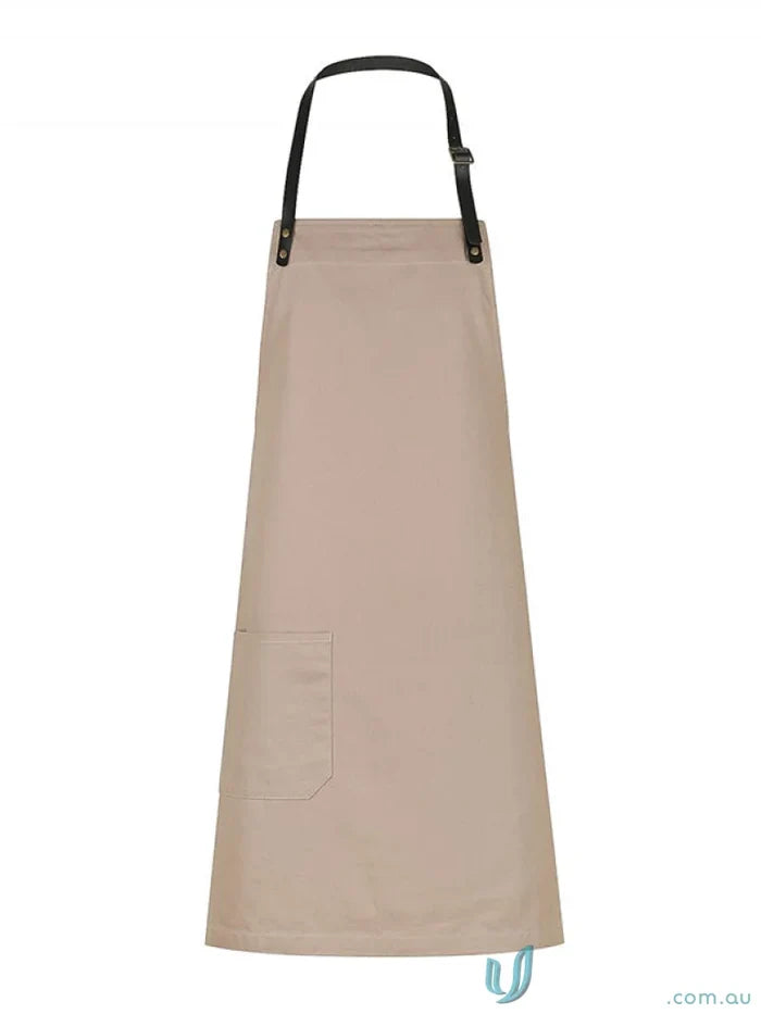 Beige cotton canvas apron with black straps, perfect for uniforms or purchase separately