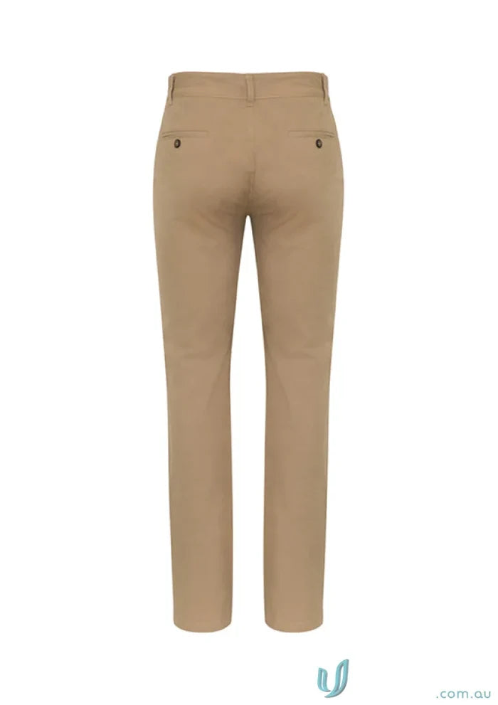 Men’s Chino Pants in khaki with straight-leg fit, perfect for uniforms and workwear
