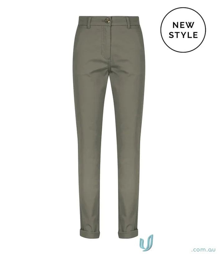 Olive green women’s modern chino pant with tapered leg from Napier Womens Modern Chino collection