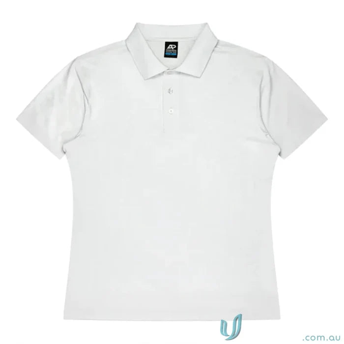 White short-sleeved polo shirt from Noosa Mens Polo with noosa vibes and recycled fabric style