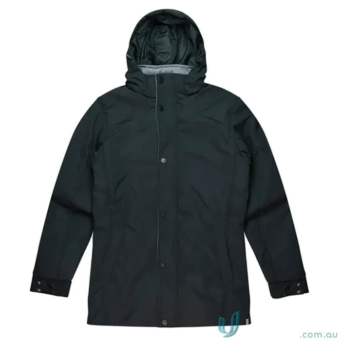 Black hooded rain jacket from Parklands Mens Jacket, perfect for workwear and uniforms