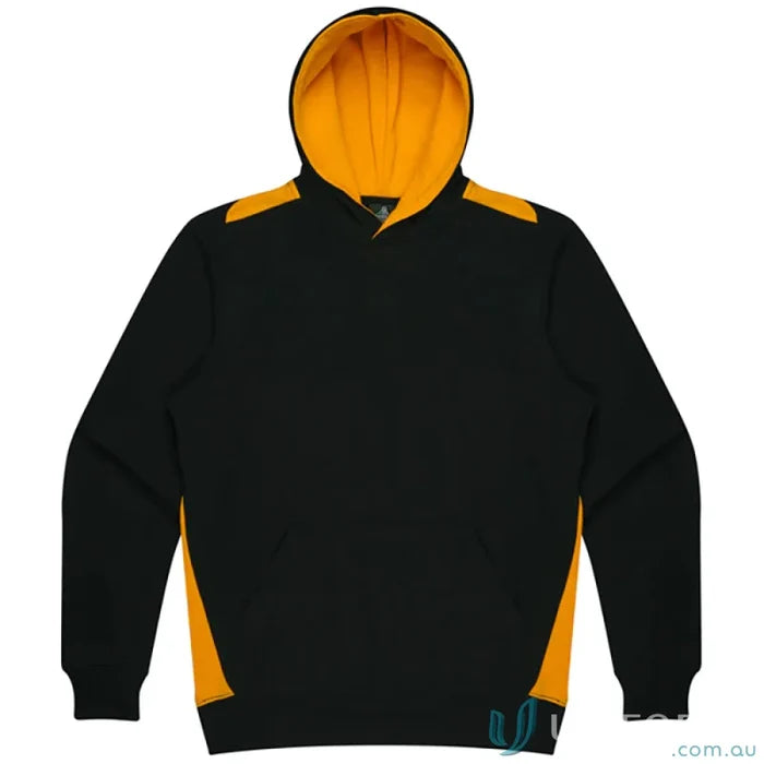 Black and gold Paterson Kids Hoodie with contrast panel work, soft brushed fabric