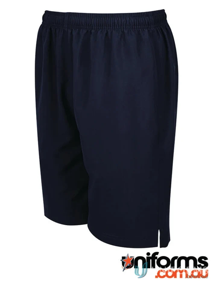 Dark blue JB’S Podium Kids sport shorts with elastic waistband and zip-closure hip pocket