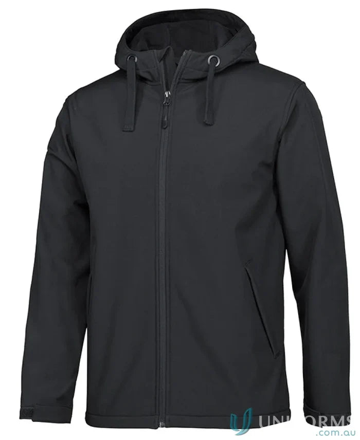 Black JB’s Podium Three Layer Hooded Softshell Jacket with full zip and side pockets