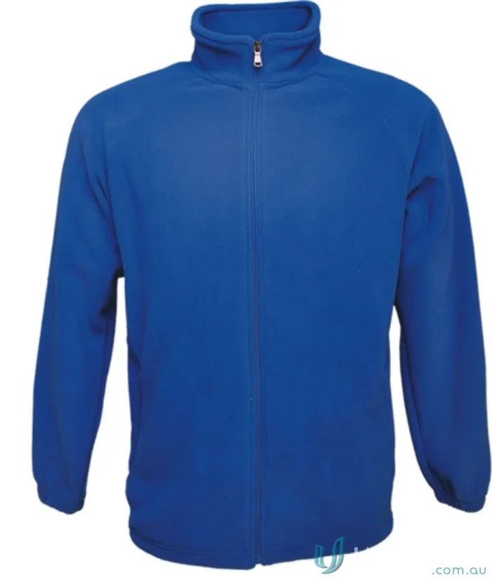 Blue polar fleece zip jacket for unisex adults, perfect for cozy outdoor days