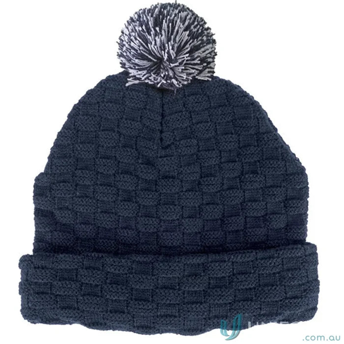 Navy blue Pom Pom Beanie with double layer knit and cute pompom on top