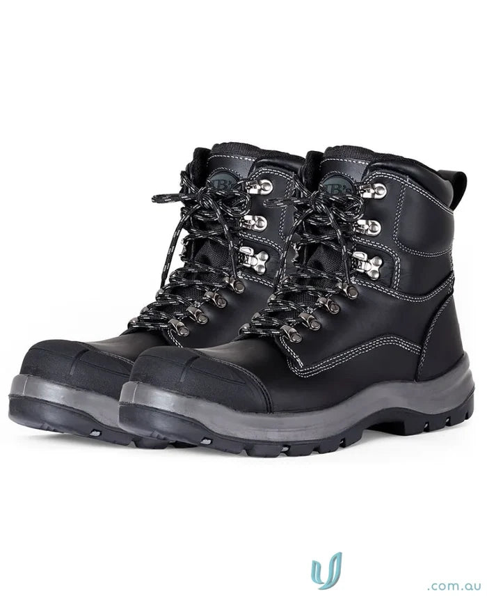 Pair of black leather Roadtrain Lace Up Safety Boots with resistant sole for work uniforms