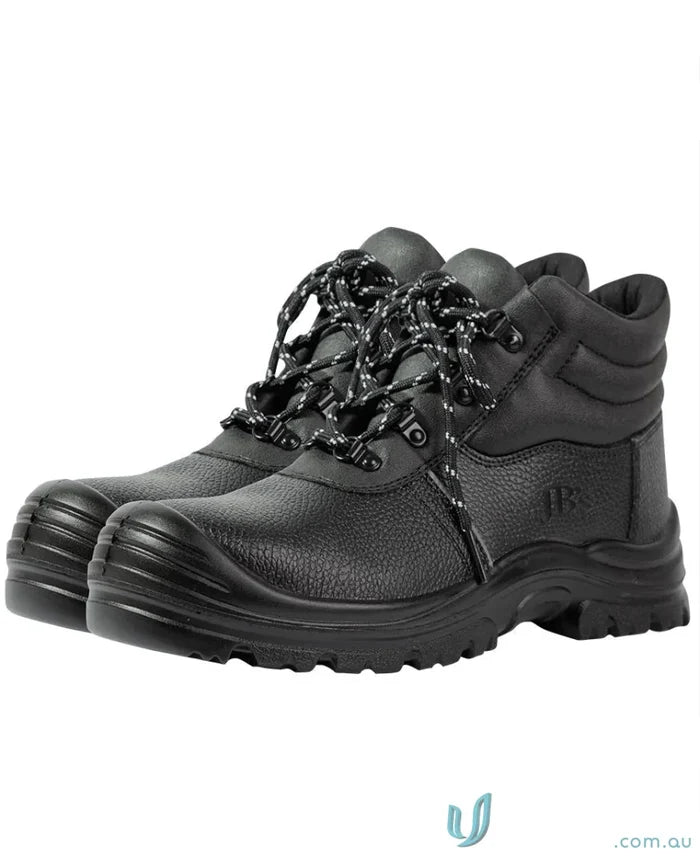 Black leather work boots with durable sole from Rock Face Lace Up Boot for workwear and uniforms