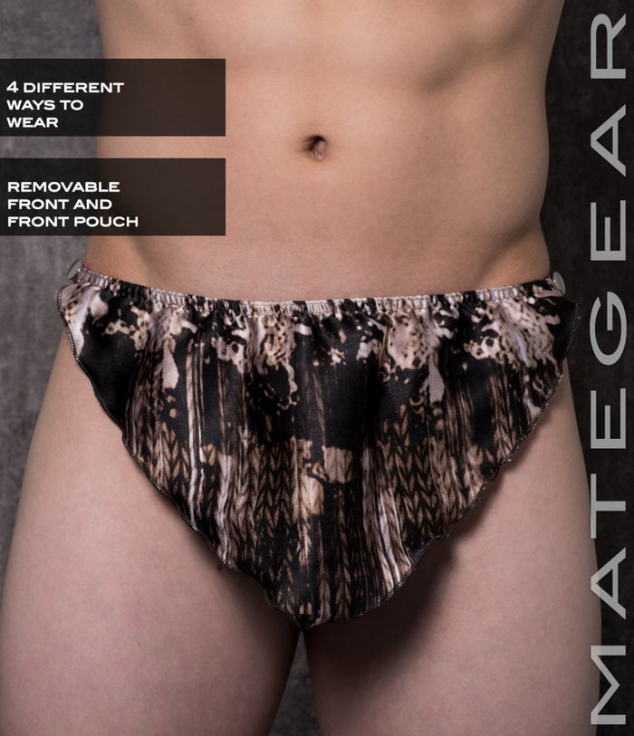 Abstract Brown Print Satin / Magenta Band / Size A (26 Inches to 32 Inches)