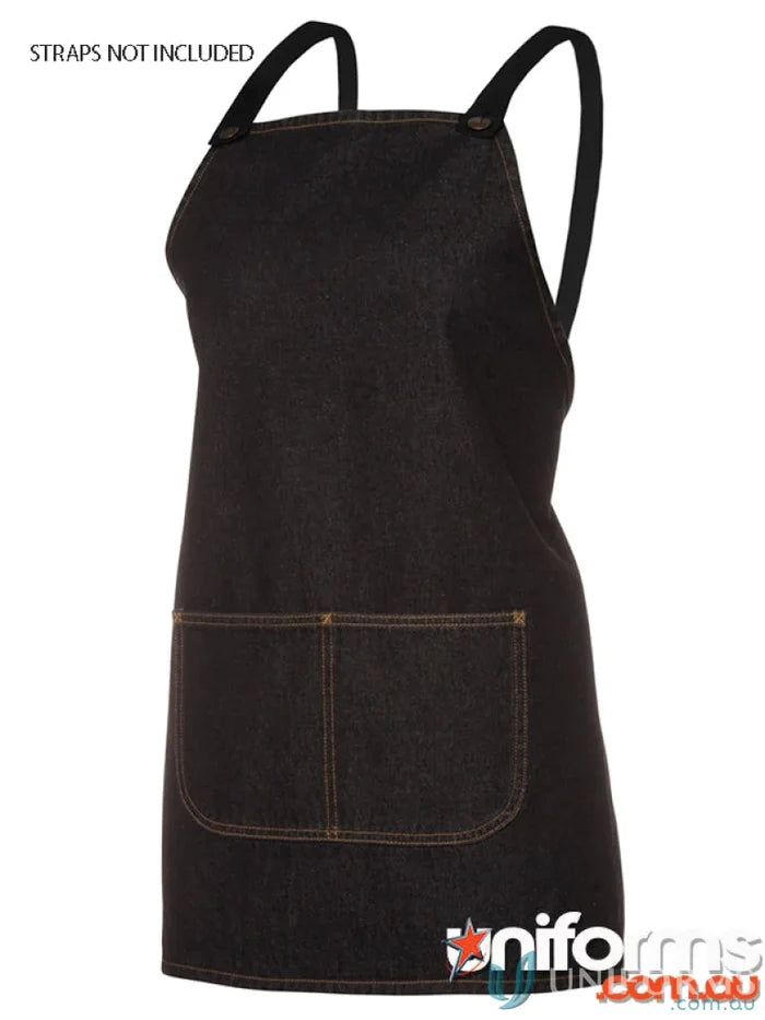 Black denim apron with pockets from JB’S Cross Back Workwear, perfect for uniforms