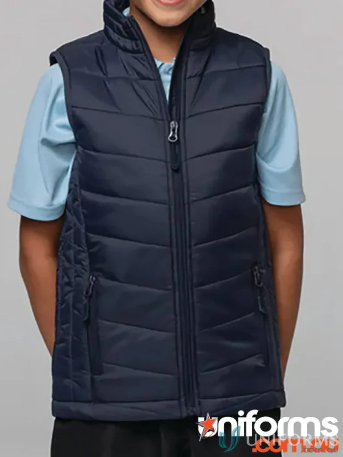 Navy blue quilted vest from Snowy Kids Vests perfect for snowy days and workwear style