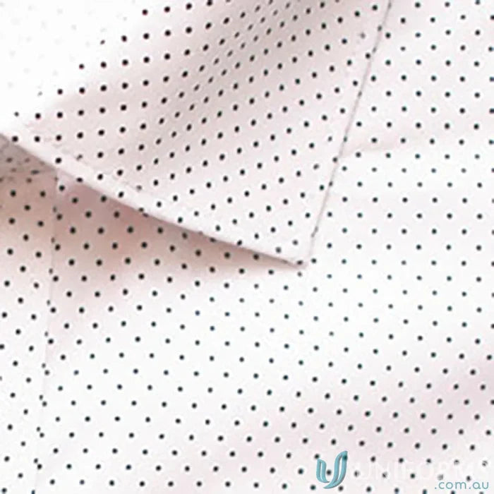 White fabric with black polka dots on SOHO Dot Print LS Shirt with silk protein finish